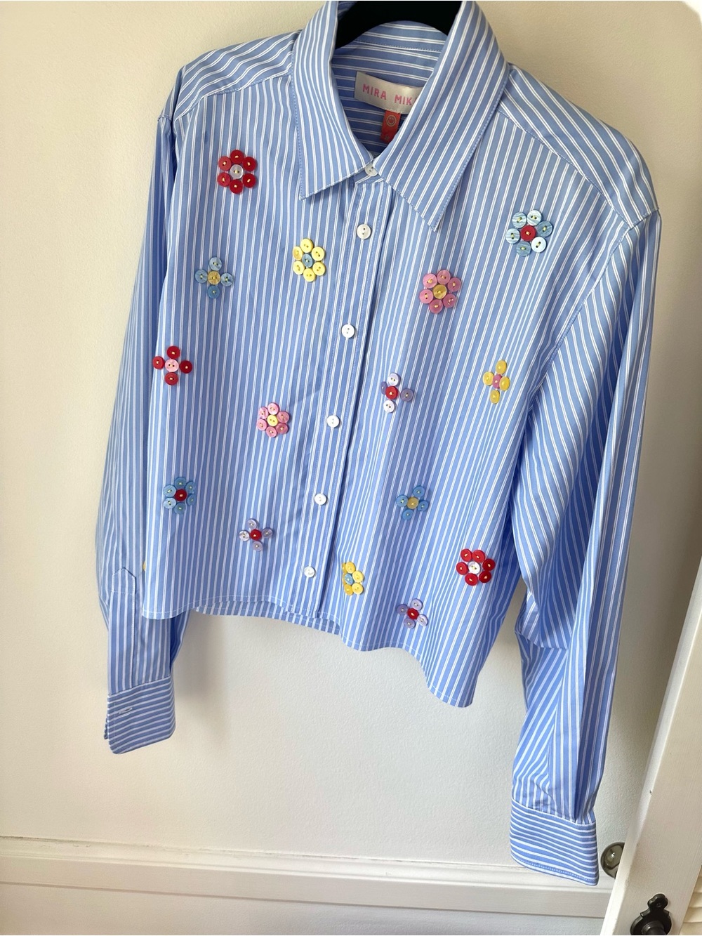Mira Mikati Striped Sequin-embellished Button-Down Shirt